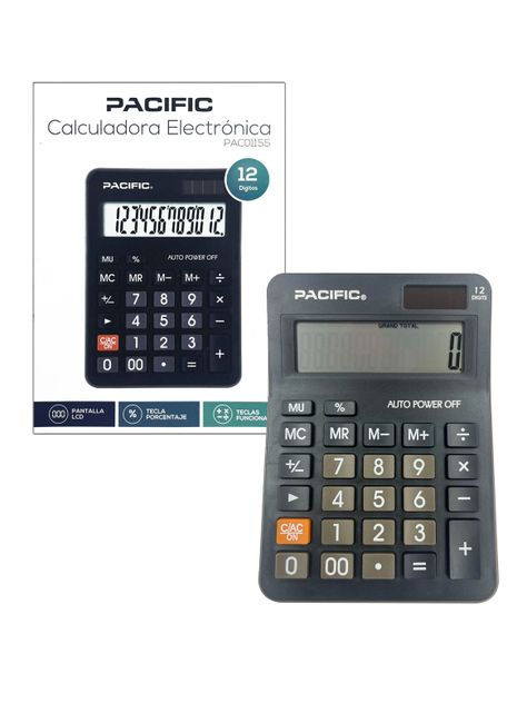 Calculadora Electrónica 12 Digit Pantalla LCD PAC01155 Negro-2