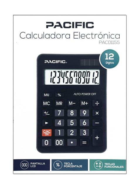 Calculadora Electrónica 12 Digit Pantalla LCD PAC01155 Negro-3