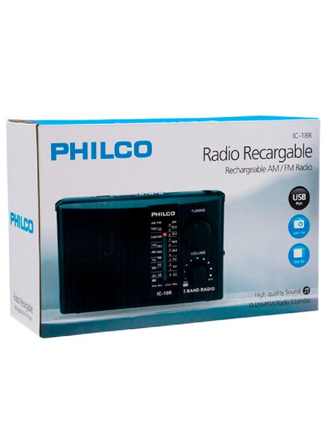 Radio Portatil Recargable AM/FM Philco IC-18R USB/SD Negro-3