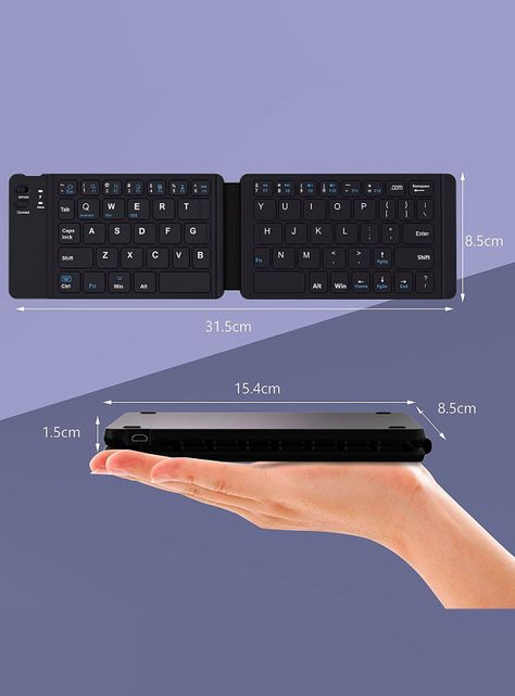 Teclado Bluetooth Recargable Portatil Delgado Plegable Negro-1