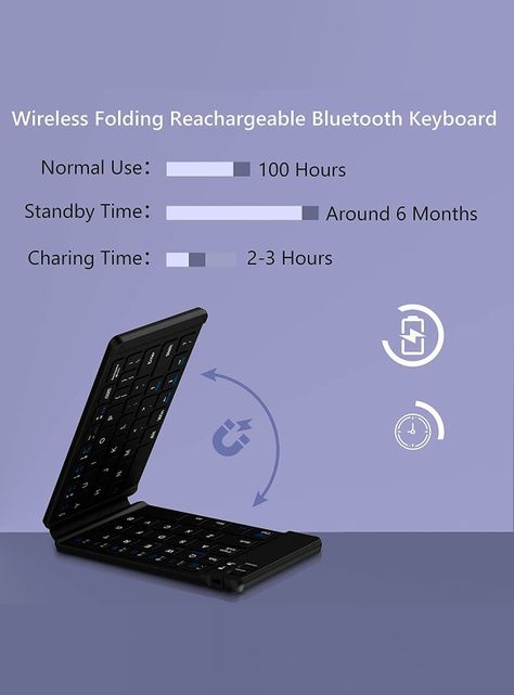 Teclado Bluetooth Recargable Portatil Delgado Plegable Negro-2