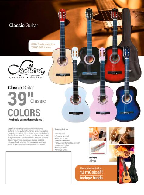 Guitarra Clasica Grande 39 Pulgad Madera Con Funda Sevillana-4
