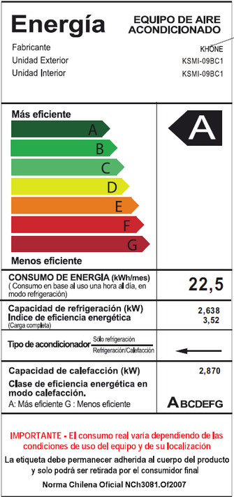 AIRE ACONDICIONADO SPLIT 9000 BTU INVERTER KHONE-2