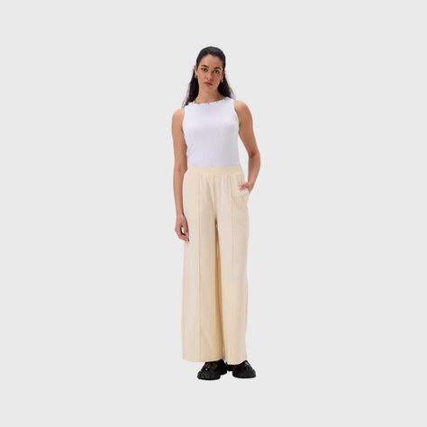 Pantalón Mujer Pallazzo Cortes Delanteros Arena Fsp-3