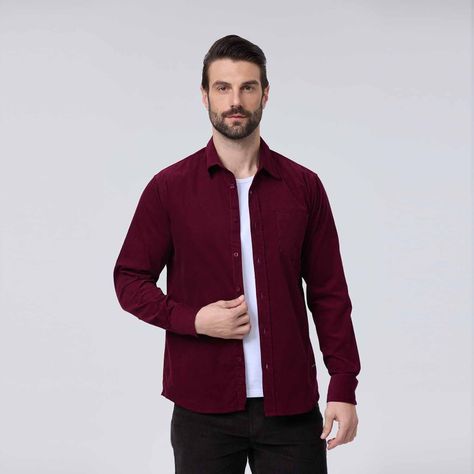 Camisa Hombre Cotelé Burdeo Oscuro-1