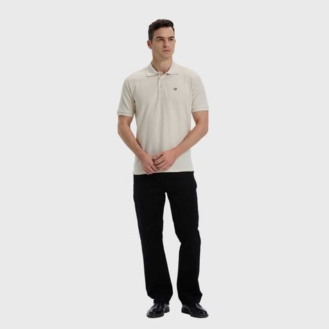 Polera Hombre Lisa Con Logo Beige-3