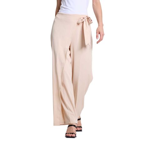 Pantalón Mujer Palazzo Aplicación Cruce Beige Fashions Park-0