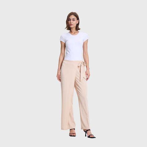 Pantalón Mujer Palazzo Aplicación Cruce Beige Fashions Park-3