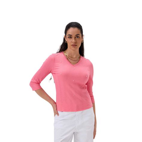 Polera Mujer Rib Terminación Rosado Fashion's Park-0
