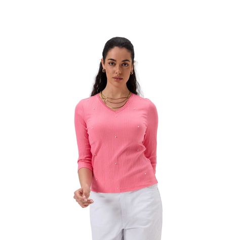 Polera Mujer Rib Terminación Rosado Fashion's Park-1