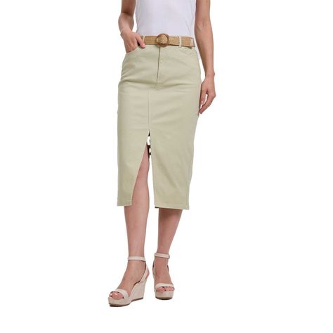 Falda Mujer Gabardina Midi Con Cinturón Kaki Fashion's Park-0