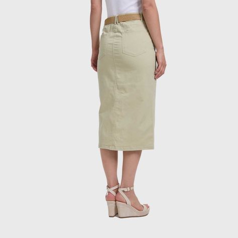 Falda Mujer Gabardina Midi Con Cinturón Kaki Fashion's Park-2