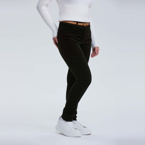 Pantalón Mujer Cotelé Con Cinturón Verde-1