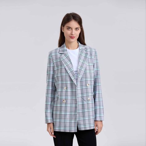 Blazer Mujer Cruzado Con Bolsillo Gris-1