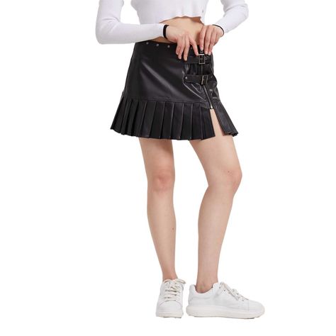 Falda Mujer Pu Vuelo Con Corte Negro-0
