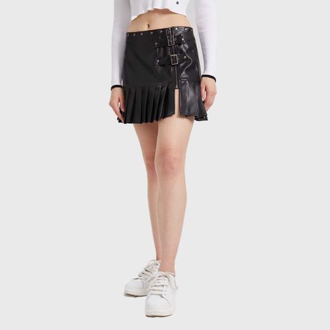 Falda Mujer Pu Vuelo Con Corte Negro-1