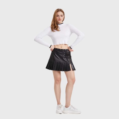Falda Mujer Pu Vuelo Con Corte Negro-3