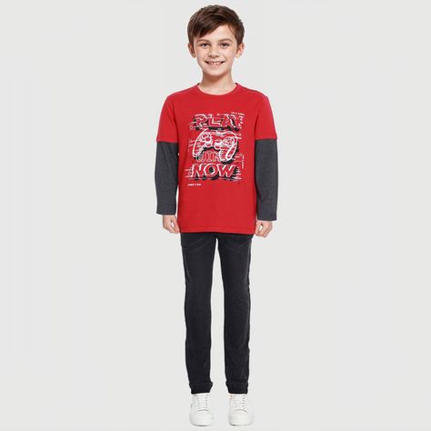 Polera Niño Doble Manga Básica Rojo-2