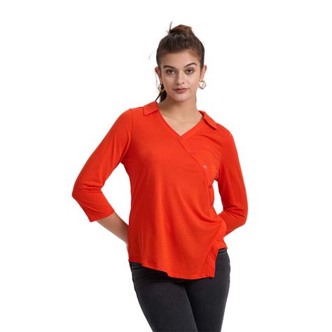 Polera Mujer Botones Diagonal Naranjo Oscuro Fashion's Park-0