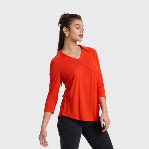 Polera Mujer Botones Diagonal Naranjo Oscuro Fashion's Park-1