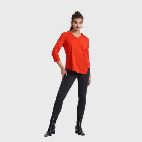 Polera Mujer Botones Diagonal Naranjo Oscuro Fashion's Park-3