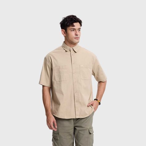 Camisa Hombre Denim Bolsillo Color Kaki Claro Fashions Park-1