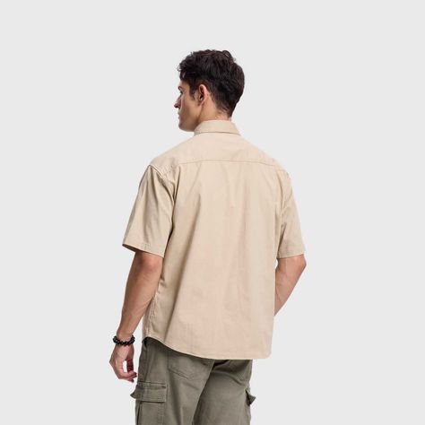 Camisa Hombre Denim Bolsillo Color Kaki Claro Fashions Park-2