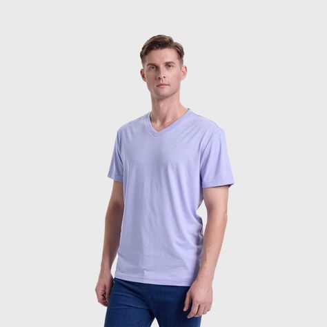 Polera Hombre Cuello V Básica Lila Melange Fashion's Park-1