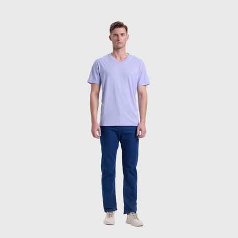 Polera Hombre Cuello V Básica Lila Melange Fashion's Park-3
