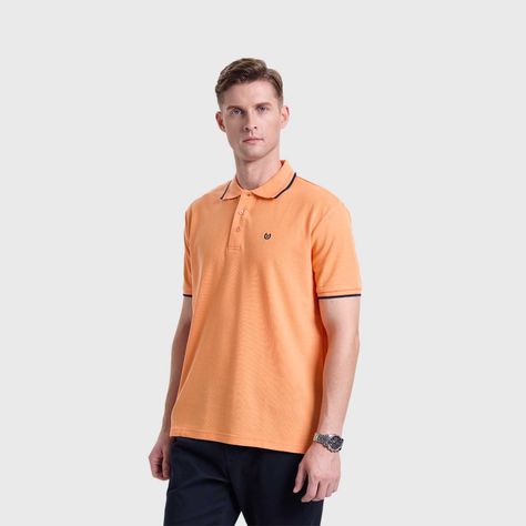 Polera Hombre Piqué Básica Lisa Naranjo Claro Fashions Park-1