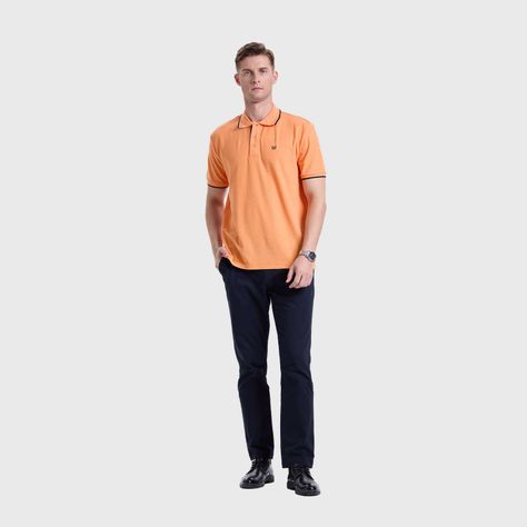 Polera Hombre Piqué Básica Lisa Naranjo Claro Fashions Park-3