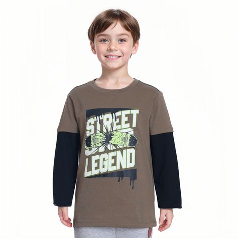 Polera Niño Doble Manga/Básica Verde Militar Fashion´s Park-0