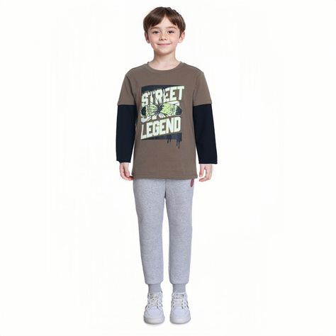 Polera Niño Doble Manga/Básica Verde Militar Fashion´s Park-2