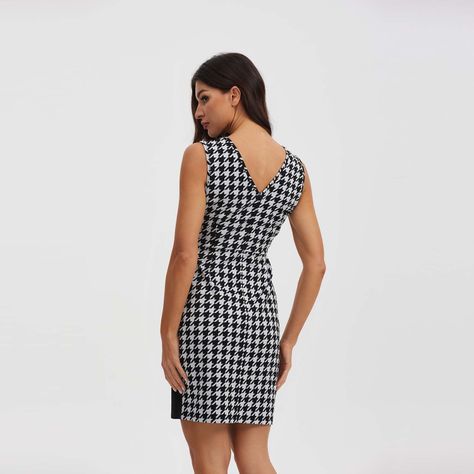 Vestido Pied Poule Negro Mujer-2