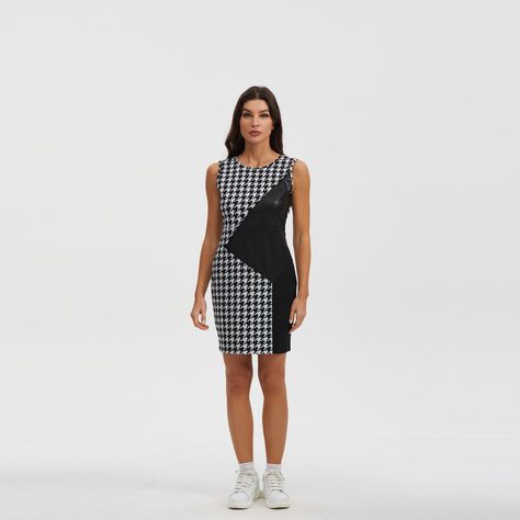 Vestido Pied Poule Negro Mujer-3