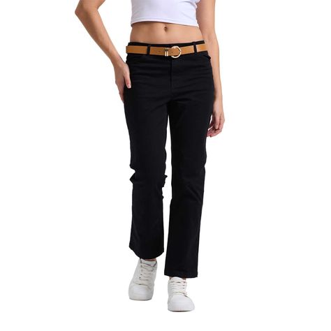 Pantalón Mujer Recto Gabardina Pushup Negro Fashion's Park-0