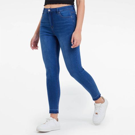 Jeans Skinny Franja Azul Mujer-1