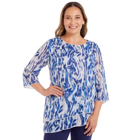 Blusa Manga Flare Estampada Azul Mujer-0