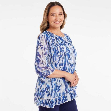 Blusa Manga Flare Estampada Azul Mujer-1