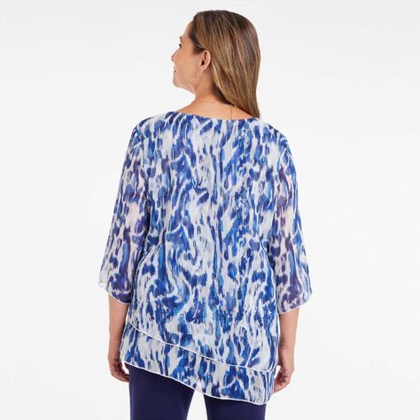 Blusa Manga Flare Estampada Azul Mujer-2