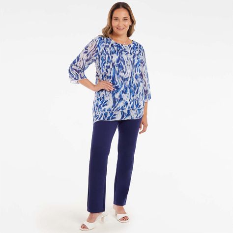 Blusa Manga Flare Estampada Azul Mujer-3