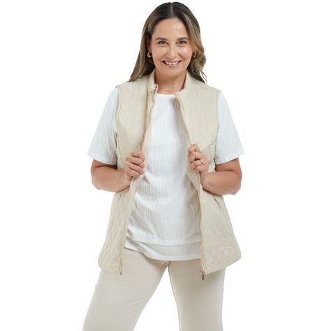 Parka Mujer Con Rombos Y Bolsillo Beige-0
