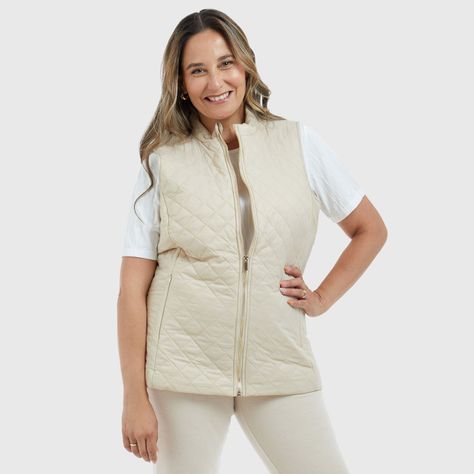Parka Mujer Con Rombos Y Bolsillo Beige-1