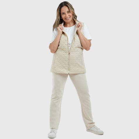 Parka Mujer Con Rombos Y Bolsillo Beige-3