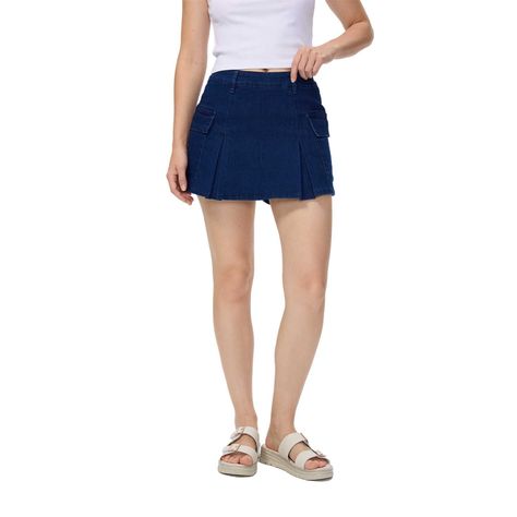 Short Mujer Falda Tableada Azul Oscuro Fashion's Park-0