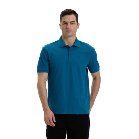 Polera Hombre Lisa Con Logo Azul Petroleo-0