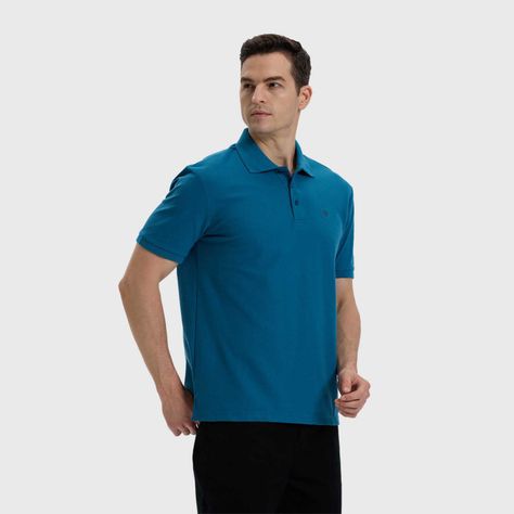 Polera Hombre Lisa Con Logo Azul Petroleo-1
