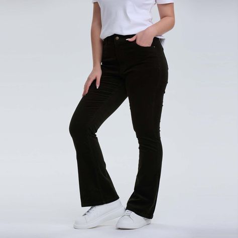 Pantalón Mujer Flare Cotelé Verde-1