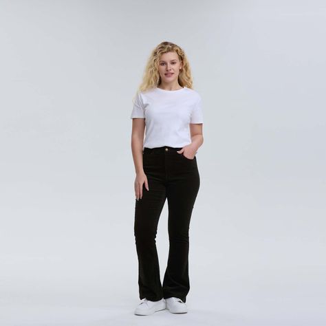 Pantalón Mujer Flare Cotelé Verde-3