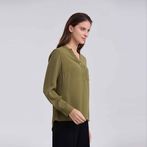 Blusa Mujer Crep Con Botón Verde Musgo-1